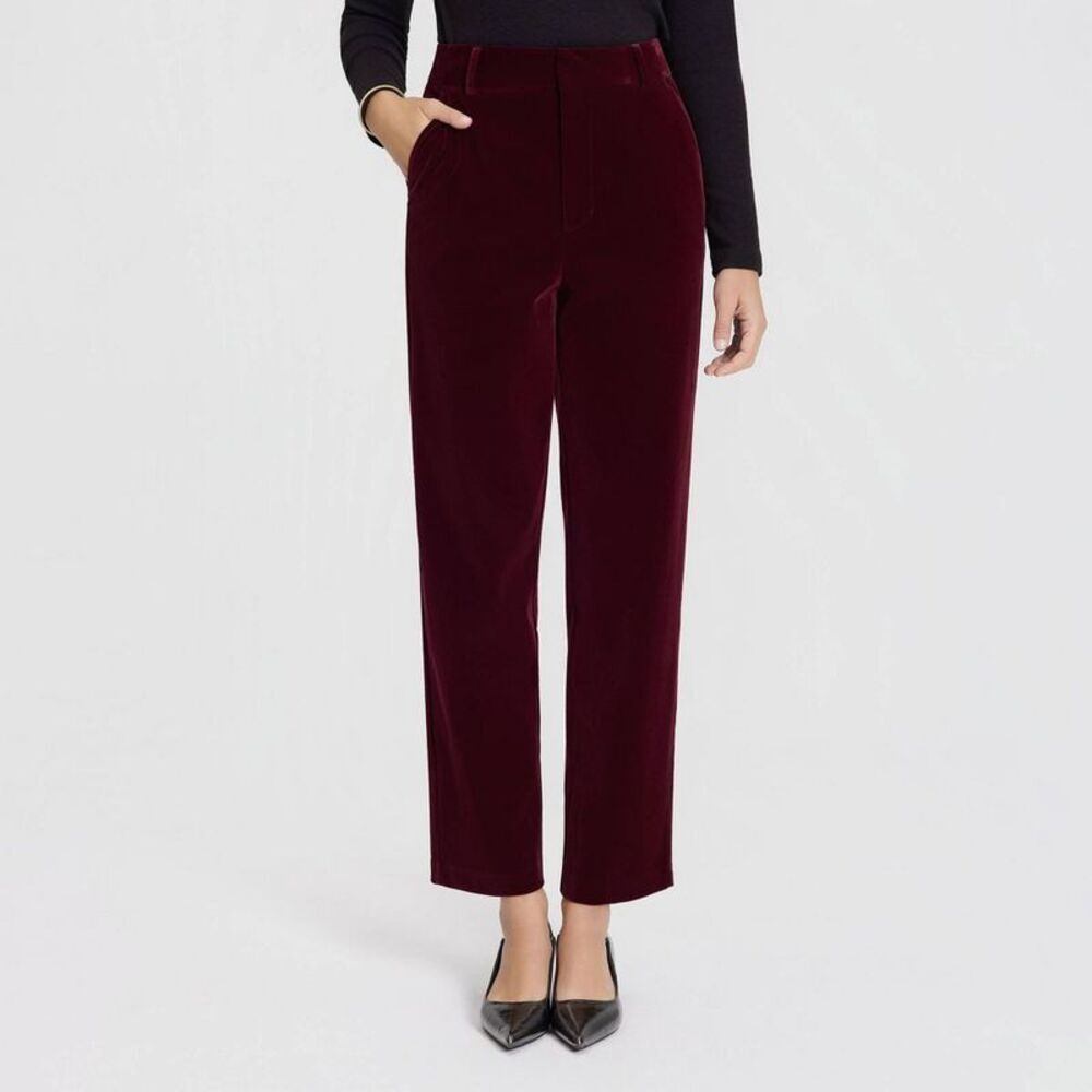 Women's Mid-Rise Velvet Tapered Trousers - A New Day Wine Red 8